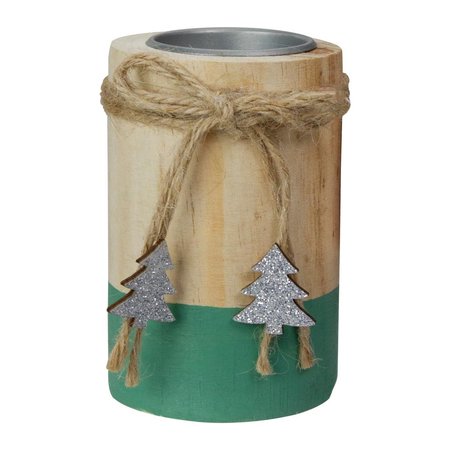 LOVELYHOME 4 in. Wood Christmas Tea Light Candle Holder, Green & Natural LO1800350